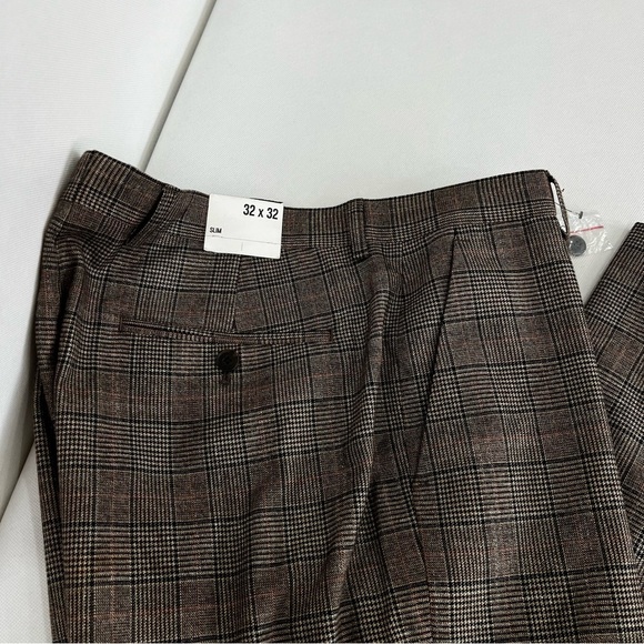Express Brown Plaid Trousers Pants Size W32" X L28" Slim Zip Fly - Picture 9 of 9